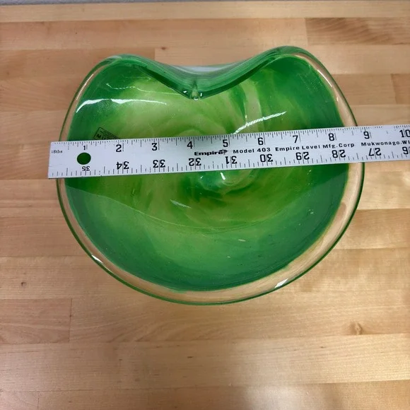 Murano Glass Pedestal Bowl Green Swirl Italian Art Glass Candy Dish